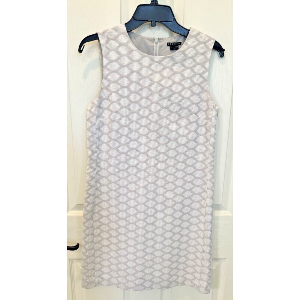 theory Dress Sleeveless Lattice Pattern White/Gray Womens 8 Clean!!!